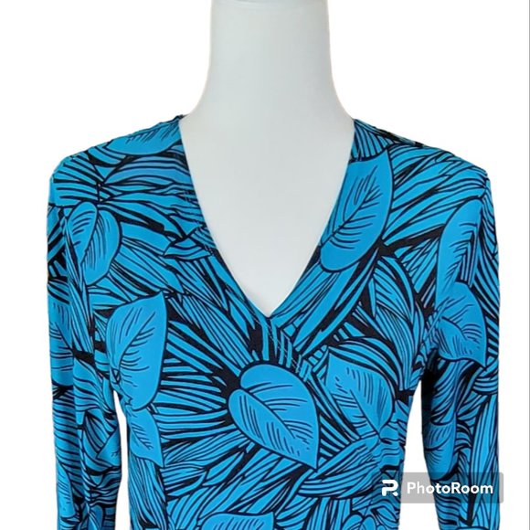 VTG Laura Ashley Turquoise Teal Mocha Brown Jersey Knit Bodycon Midi Dress S/M - Picture 3 of 10